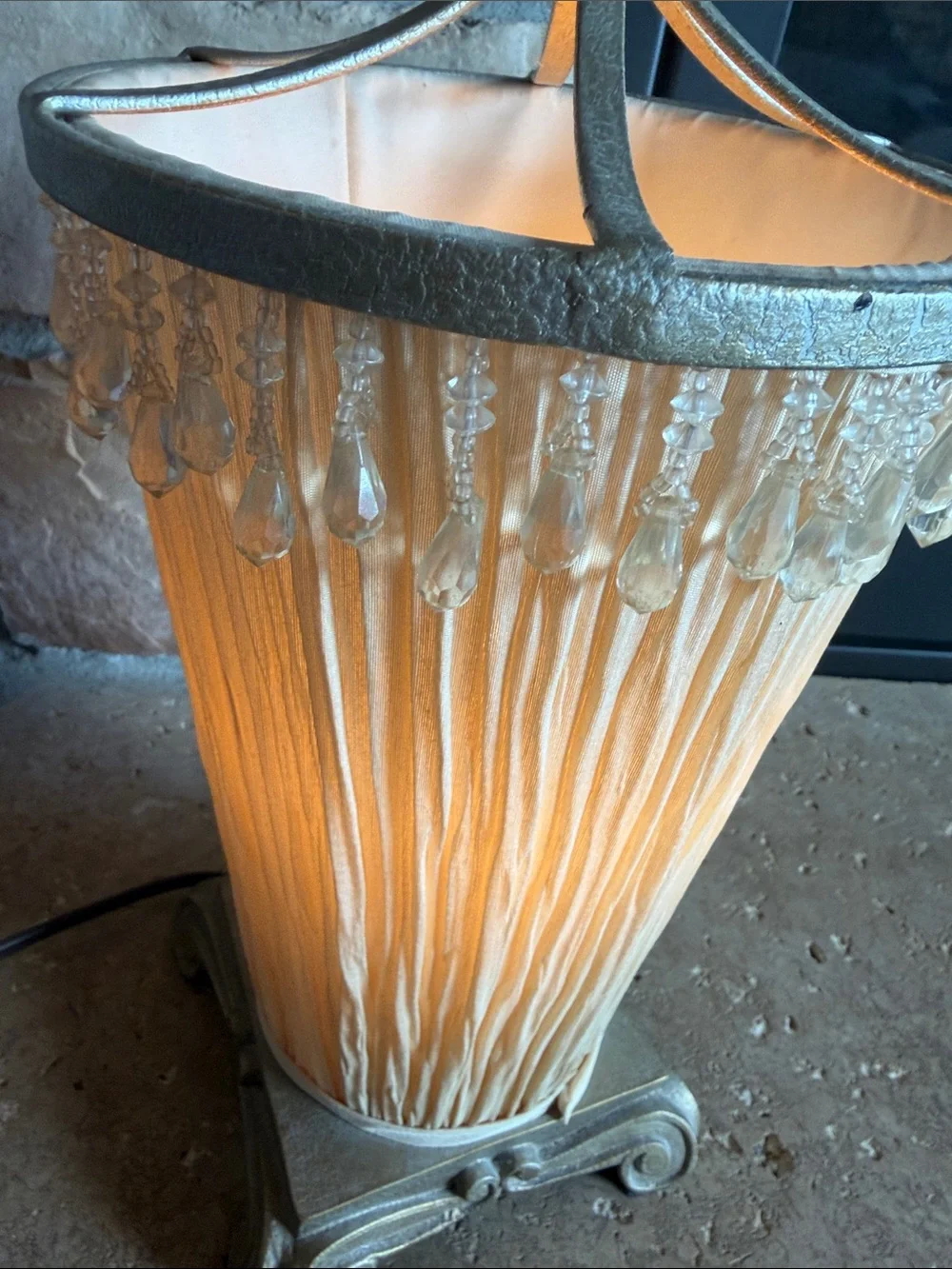 Vintage Uplight Cream Table Lantern with Decorative Metal Base